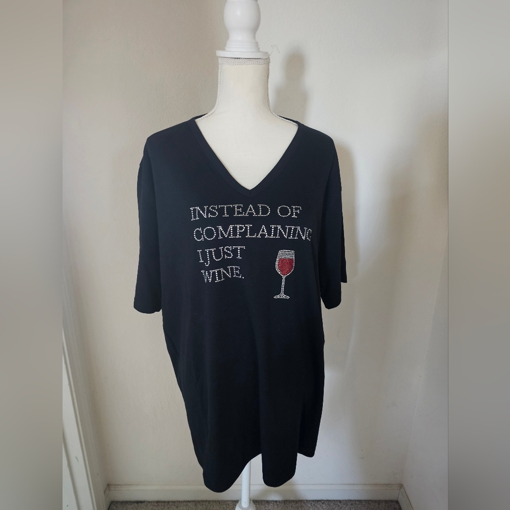 Black Graphic T-Shirt with Wine Glass Design